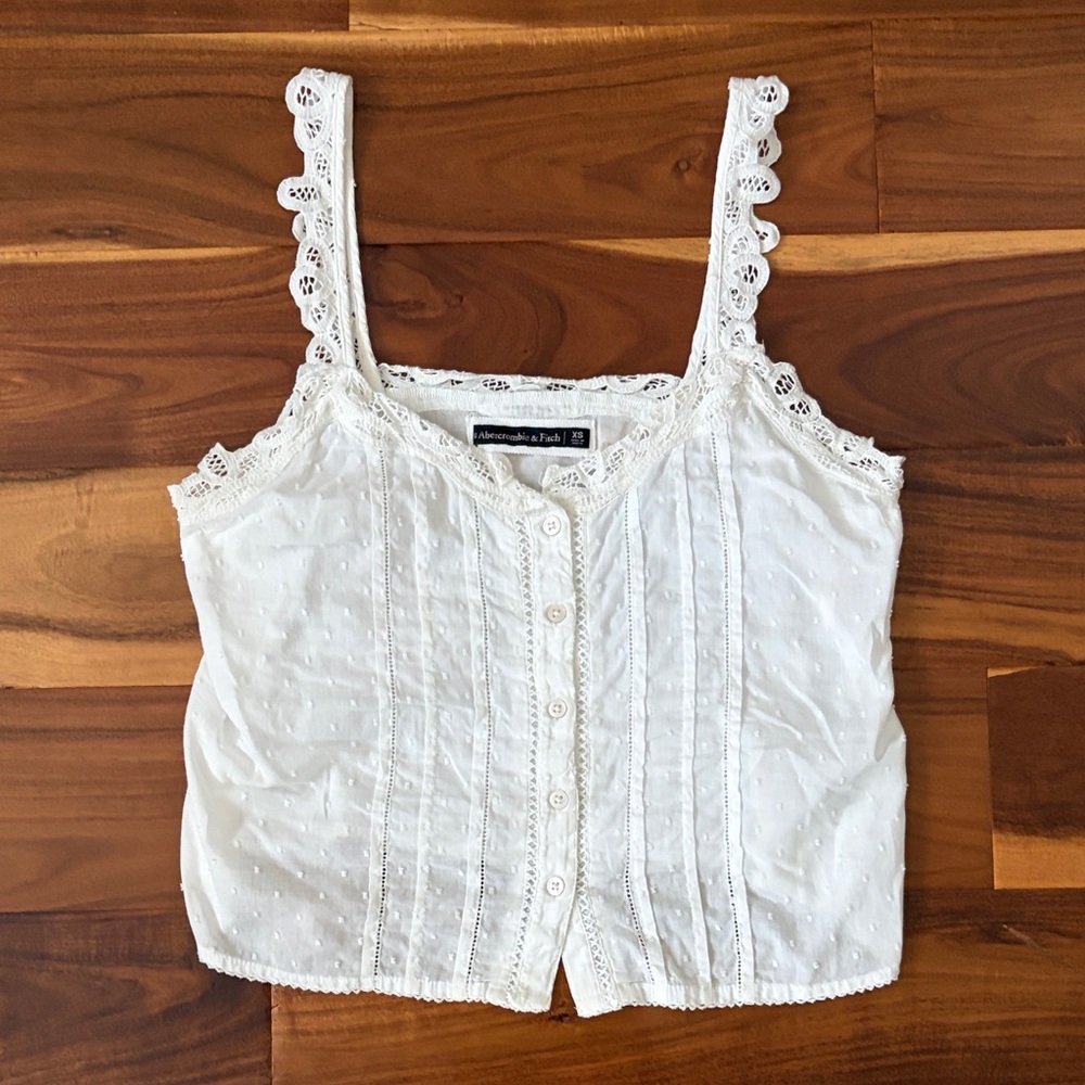 Abercrombie and Fitch White Lace Trim Button-Up Top size XS